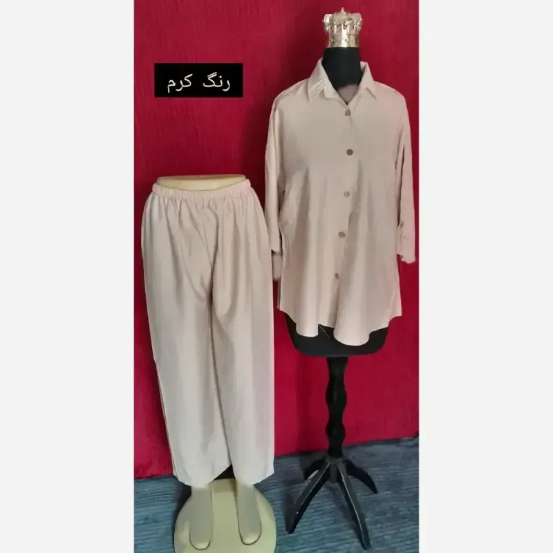 ست مانتو شلوار تابستانه پارچه بابوس وارداتی سایز بزرگ - تصویر 4