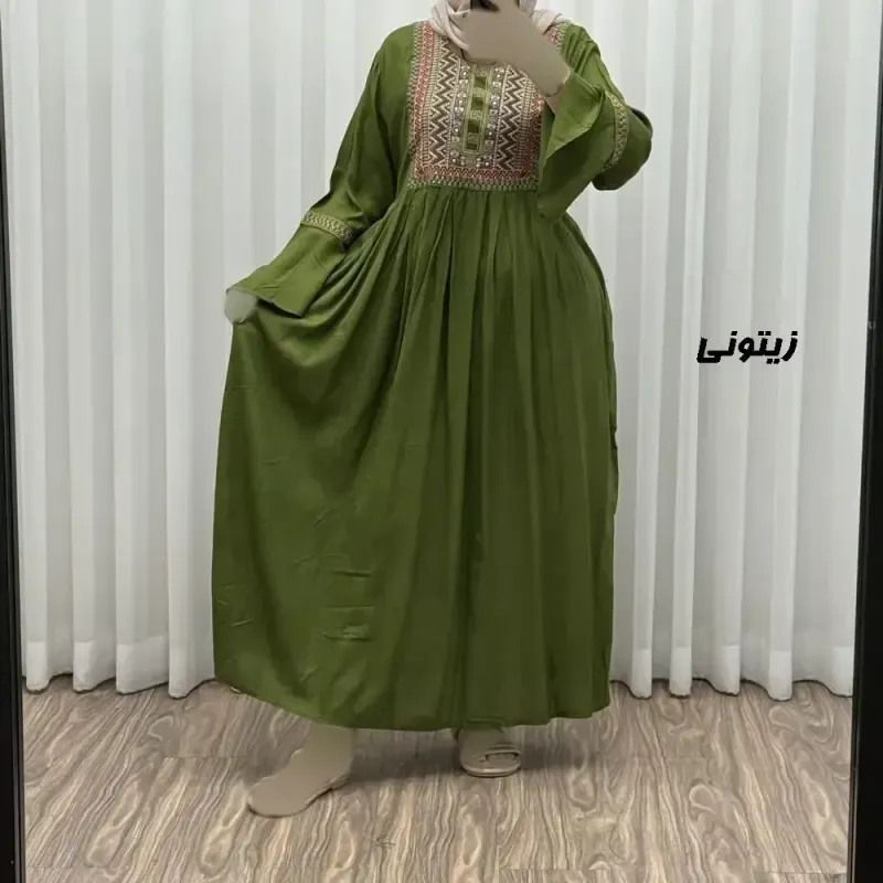 پیراهن نخی گلدوزی شده زنانه مدل مانیا فری سایز مناسب تا سایز 48 - تصویر 6