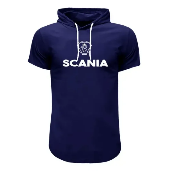 تیشرت کلاه دار مردانه طرح Scania سورمه ای نخی اعلا سایز بندی روزمره مهمانی اسپرت