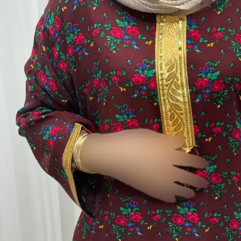 پیراهن نخی ترکمنستان گل نقلی فری سایز تا 54 چهارفصل شیک و راحت طلوبند دار - تصویر 4