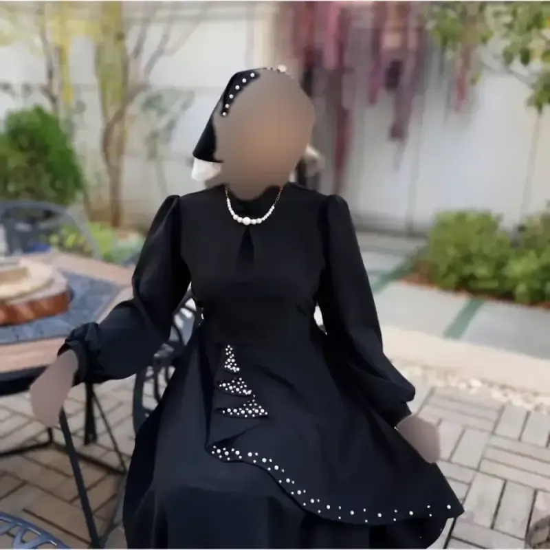 پیراهن مجلسی زنانه کرپ مازراتی مدل ستاره به همراه تل اسکارف و سنجاق یقه - تصویر 23