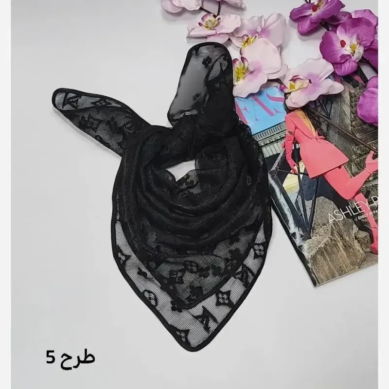 مینی اسکارف توری طرحدار ابعاد 70 در 70 جنس تور - تصویر 9