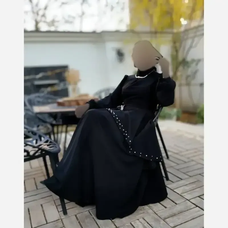 پیراهن مجلسی زنانه کرپ مازراتی مدل ستاره به همراه تل اسکارف و سنجاق یقه - تصویر 22