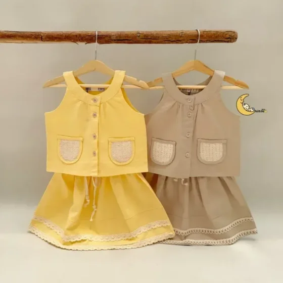 ست تاپ و دامن دخترانه کتان تابستانی سایز 1 تا 6 سال