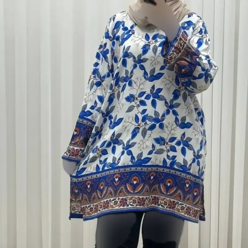 تونیک نخی فری سایز تا 52 حاشیه دار کمربنددار چهارفصل زنانه و دخترانه کد 1455 - تصویر 8