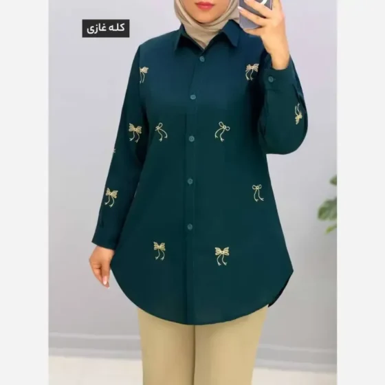 مانتو گلدوزی پاپیون لینن فری سایز نیمه کیمونو
