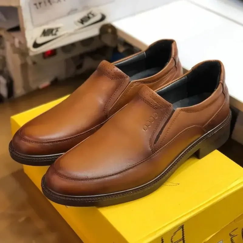 کفش چرم مردانه مجلسی عسلی رویه چرم طبیعی گاوی زیره پیو سبک و مقاوم - تصویر 5