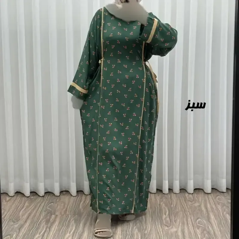 پیراهن ساحلی زنانه نخی گلریز فری سایز مناسب تا سایز 52 با کمر کشی - تصویر 2