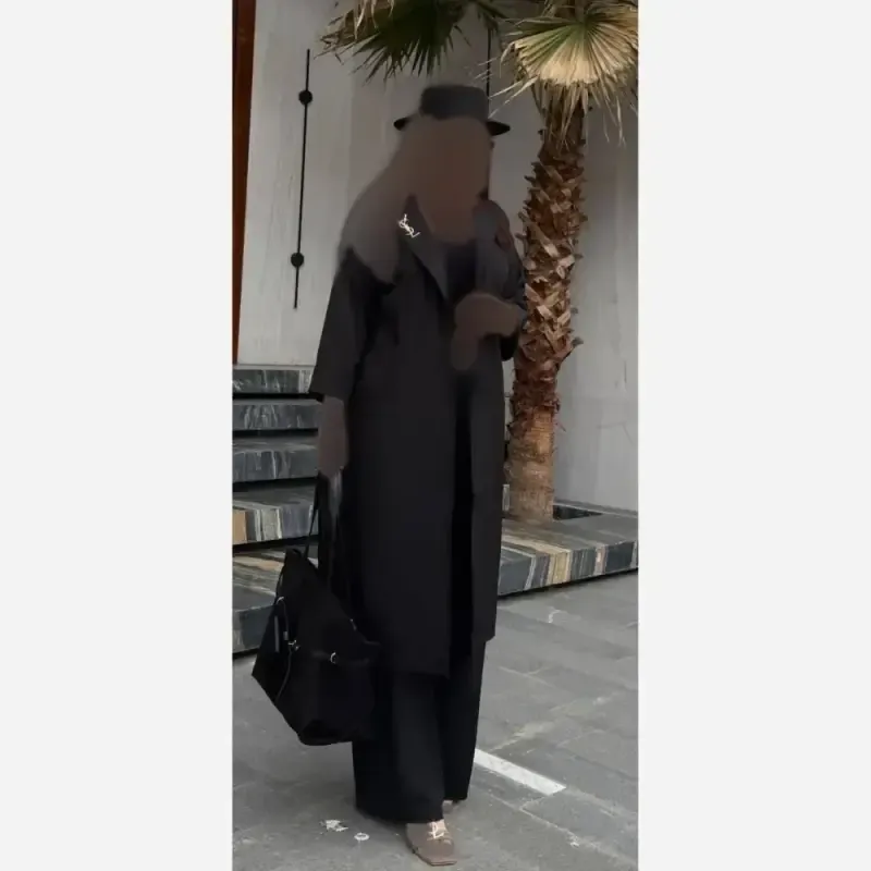 مانتو بلند جلو باز مدل پرستو پارچه بزیاق درجه یک کمربنددار فری سایز - تصویر 10