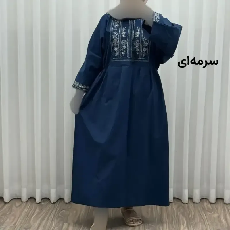 پیراهن لینن گلدوزی مایا کد 1745 فری سایز زنانه چهارفصل تنخور شیک و راحت بدون سایه اندازی و بدن نما - تصویر 9