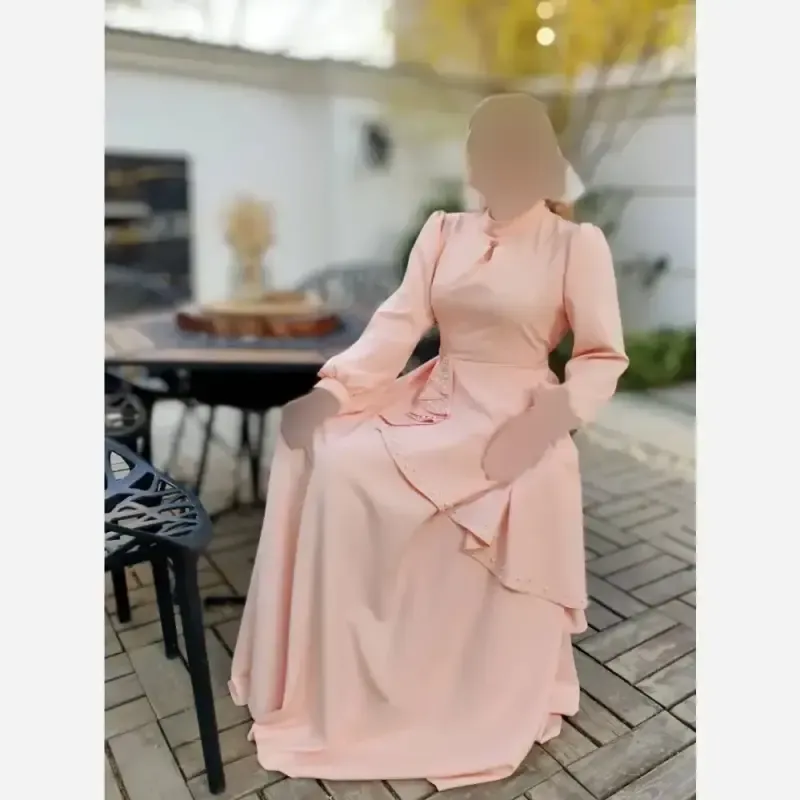 پیراهن مجلسی زنانه کرپ مازراتی مدل ستاره به همراه تل اسکارف و سنجاق یقه - تصویر 29