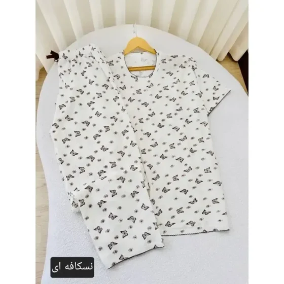 ست تیشرت شلوار زنانه طرح پروانه جنس نخ پنبه پلیسه ای فری سایز