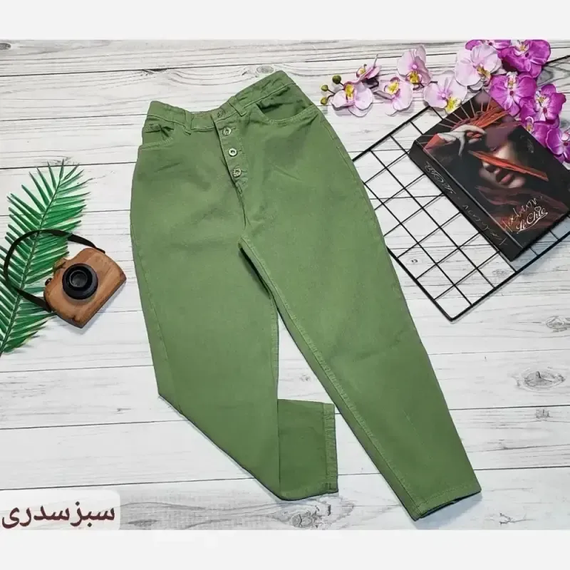 شلوار جین مام فیت زنانه پشت کمر کش رنگی سایز 36 تا 46 - تصویر 10