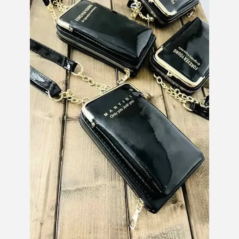 کیف اسپرت جاموبایلی دهنه دار ورنی مشکی وارداتی - تصویر 2