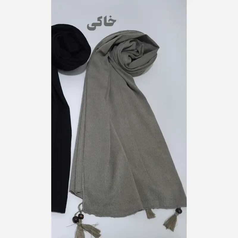 شال تابستانه منگولهدار برشکا رنگ سبز و زرشکی و خاکی و سبز زمردی و ارتشی - تصویر 3