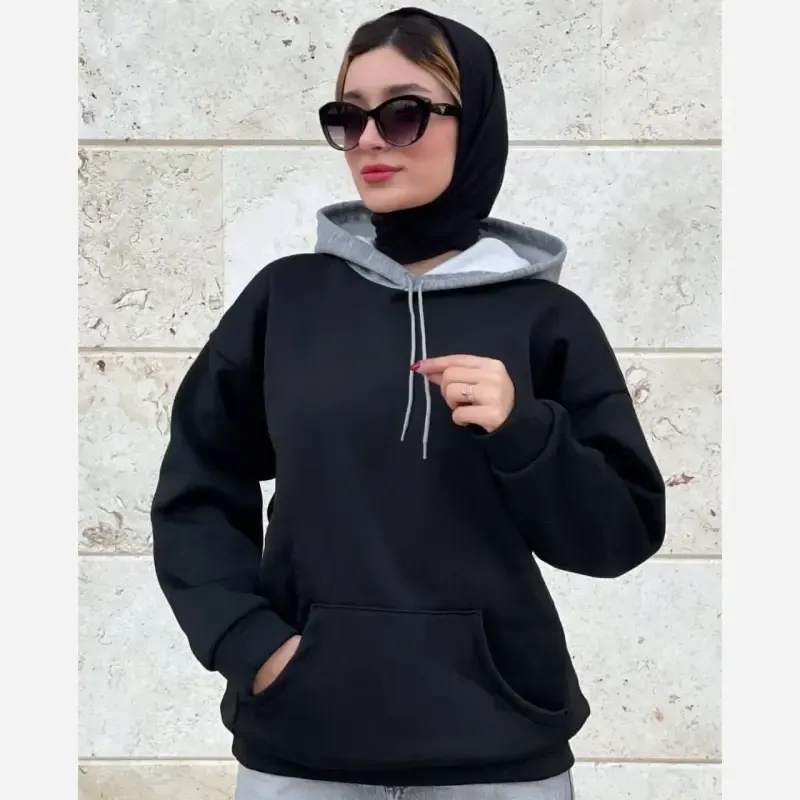هودی دورس اسپان داخل کرکی کلاهدار فری سایز طوسی - تصویر 4