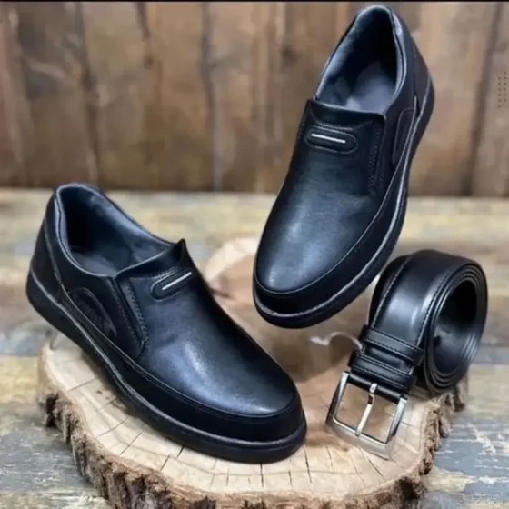ست کفش و کمربند مردانه مدل جردن طبی مشکی