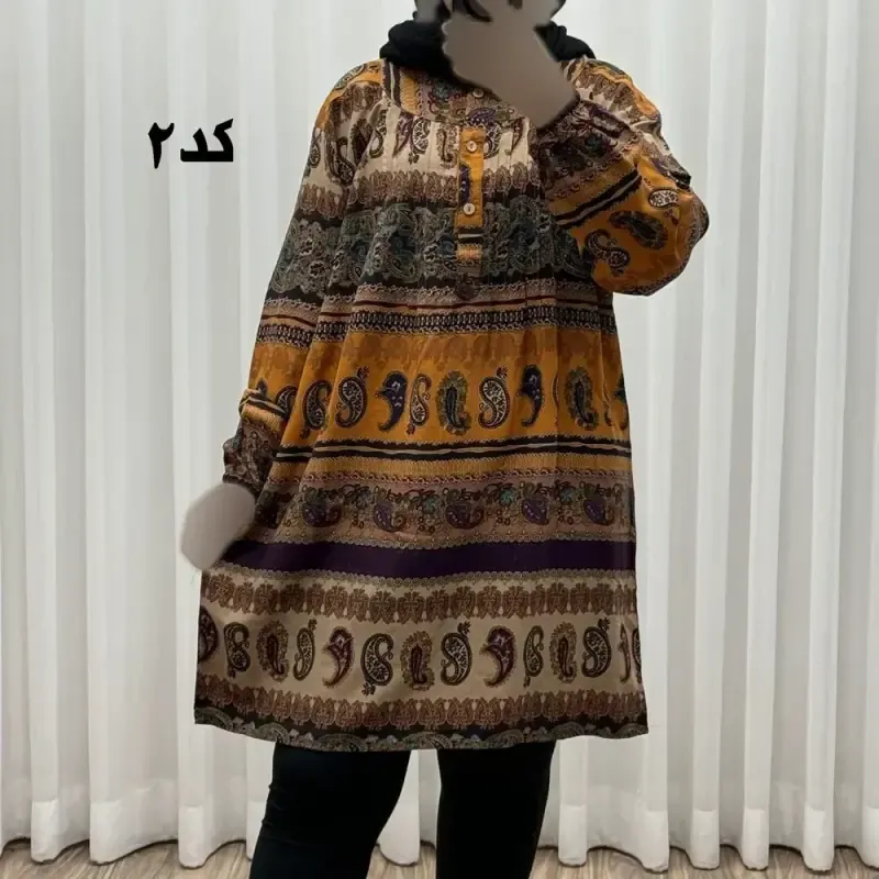 تونیک سایزبزرگ وارداتی مدل ترمه افقی کد 1617 جنس نخی چهارفصل زنانه سایز 6 تا 8 - تصویر 4