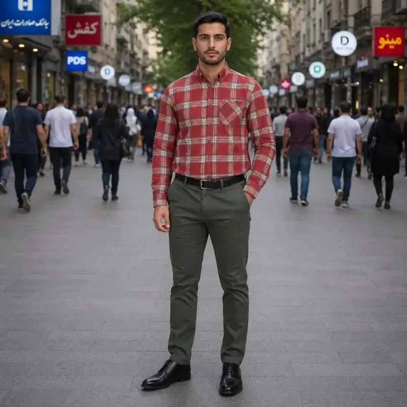 پیراهن آستین بلند مردانه نخی چهارخانه قواره آزاد نخ پنبه - تصویر 7