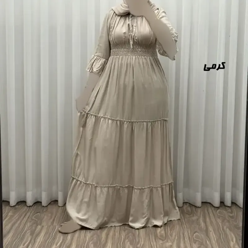 پیراهن ساحلی زنانه نخی مدل پرنسسی فری سایز مناسب تا 48 با کمربند - تصویر 5