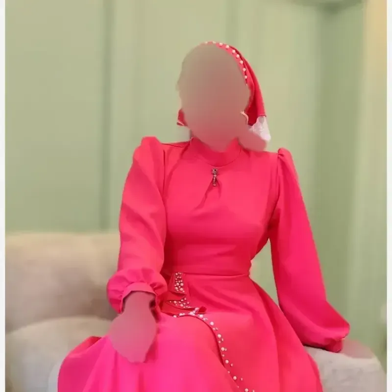 پیراهن مجلسی زنانه کرپ مازراتی مدل ستاره به همراه تل اسکارف و سنجاق یقه - تصویر 15