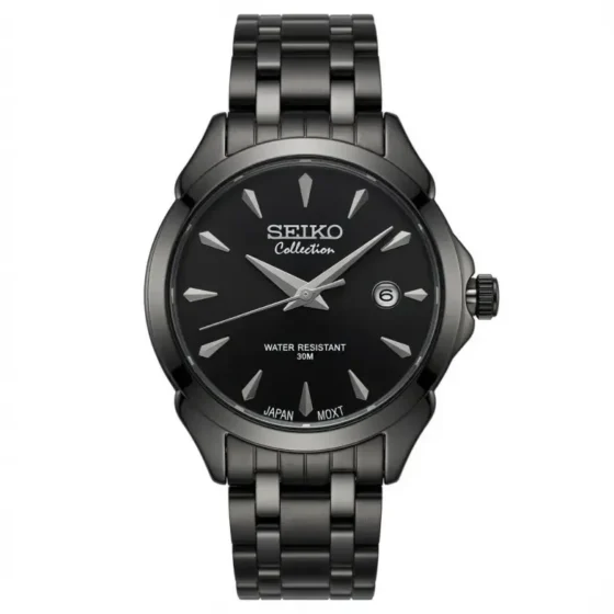 ساعت زنانه سیکو کالکشن استیل صفحه مشکی موتور ژاپن تقویم شیشه مینرال