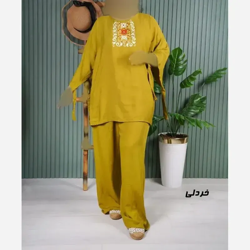 ست بلوز و شلوار نخی زنانه مدل سنتی فری سایز مناسب تا 48 - تصویر 7