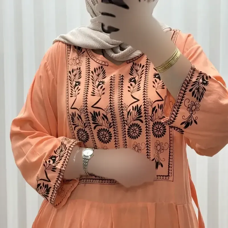 پیراهن نخی زنانه مدل الهه فری سایز مناسب تا 46 همراه با کمربند - تصویر 2