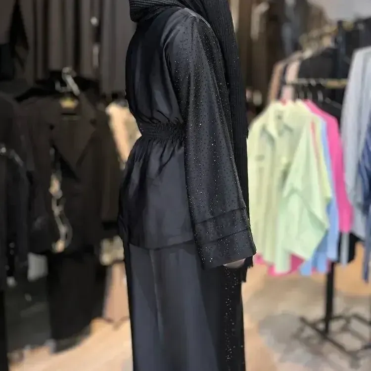 شومیز شلوار عروسکی مجلسی زنانه ساتن ویونا رنگ مشکی