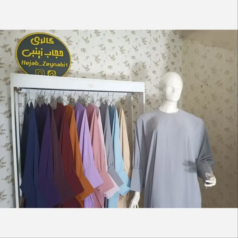 مانتو عبایی عربی مدل بهاره جنس کرپ سوپر الیزه یقه گرد - تصویر 5