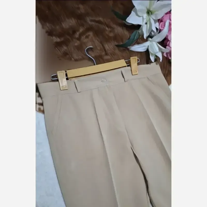 شلوار راسته اداری زنانه مازراتی قد 90 تا 95 رنگ مشکی نخودی - تصویر 5