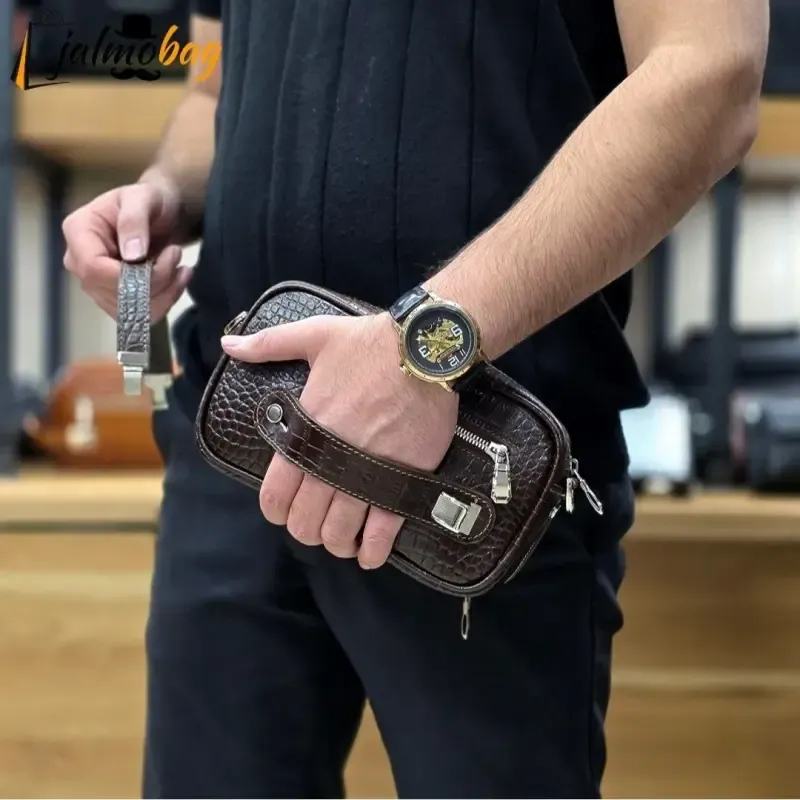 کیف دستی و دوشی چرم طبیعی گاوی دو خانه مدل شوزبگ - تصویر 9