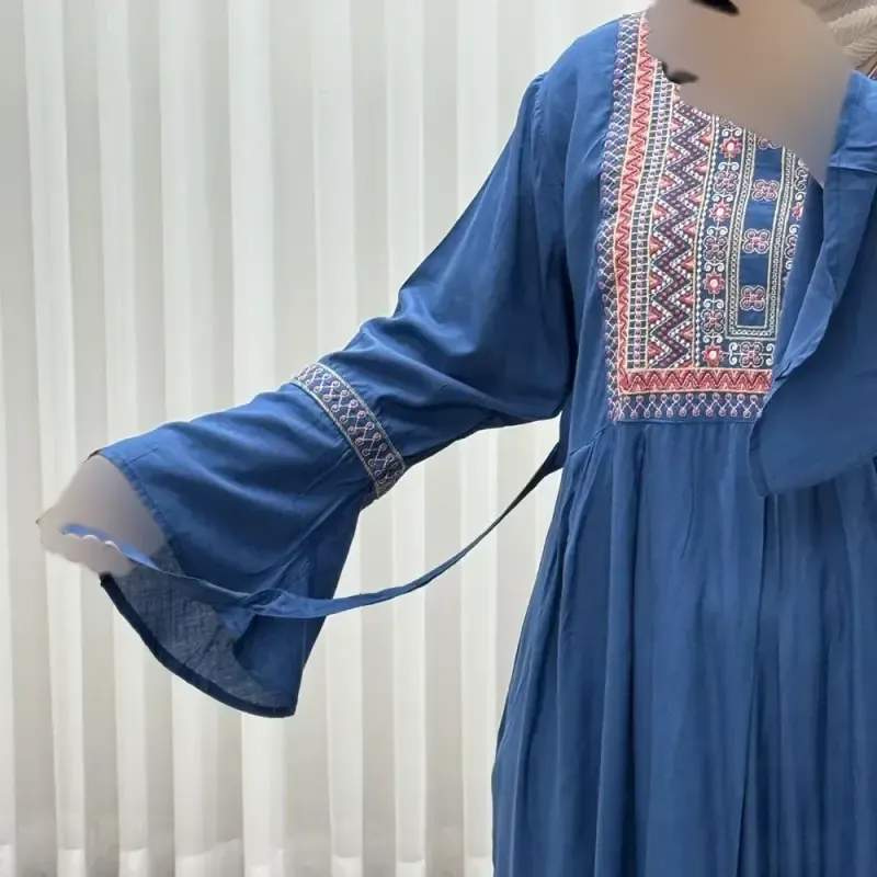 پیراهن نخی گلدوزی شده زنانه مدل مانیا فری سایز مناسب تا سایز 48 - تصویر 10