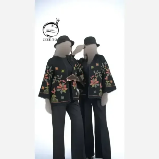 مانتو کت تمام گلدوزی شده جنس شانتون اندونزی سایز 36 تا 48