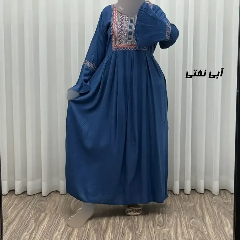 پیراهن نخی گلدوزی شده زنانه مدل مانیا فری سایز مناسب تا سایز 48 - تصویر 3