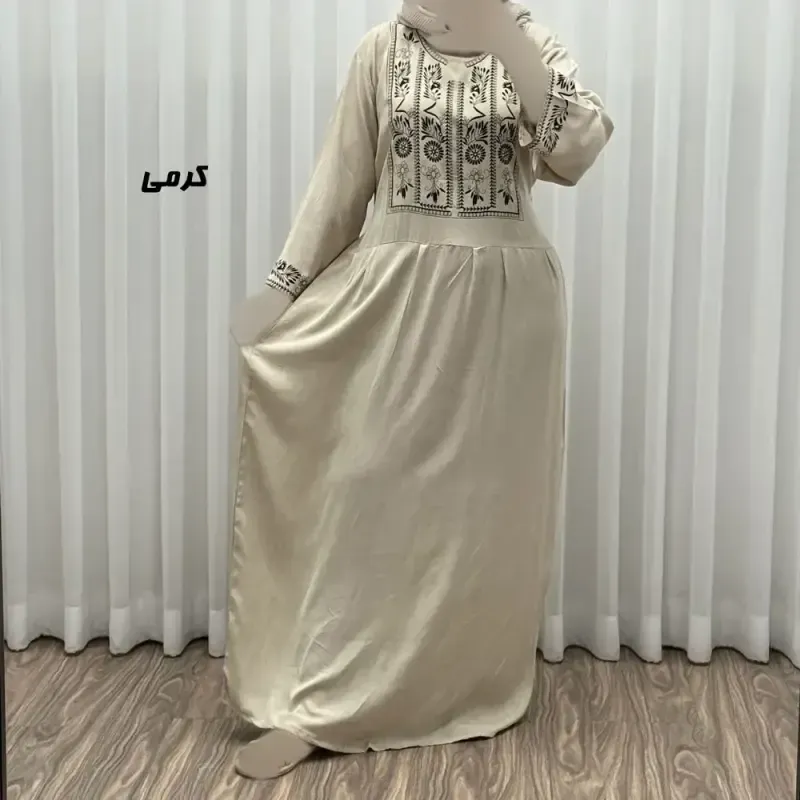 پیراهن نخی زنانه مدل الهه فری سایز مناسب تا 46 همراه با کمربند - تصویر 4