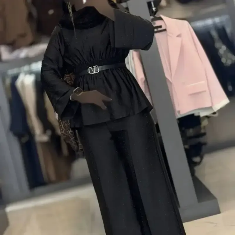 شومیز شلوار عروسکی مجلسی زنانه ساتن ویونا رنگ مشکی - تصویر 5
