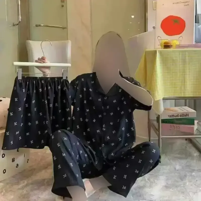 ست بلوز شلوار و شلوارک وارداتی 3 تیکه پنبه کریشه فری سایز - تصویر 2