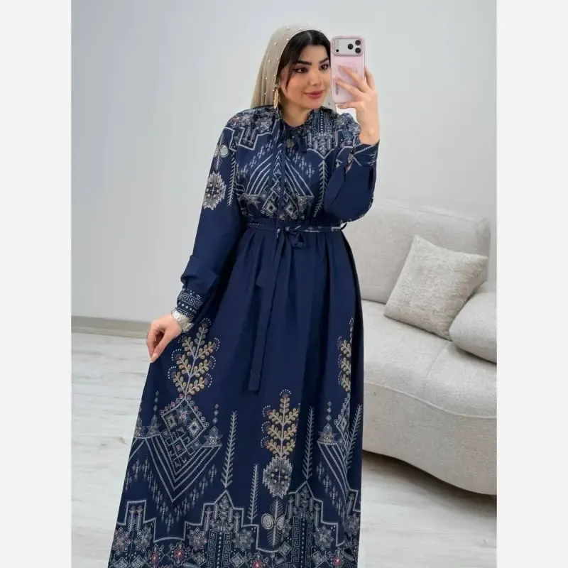 پیراهن ساحلی سنتی زنانه نخی فری سایز سرمهای و کلهغازی - تصویر 2