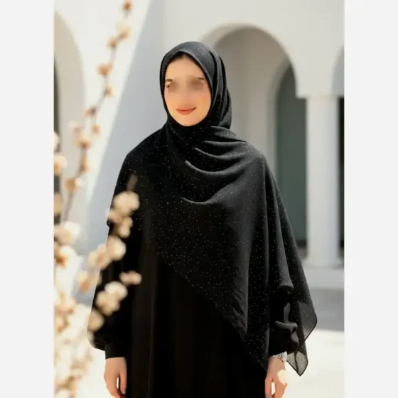 شال کرپ مشکی اکلیلی شیفون وارداتی سایز 70 در 198
