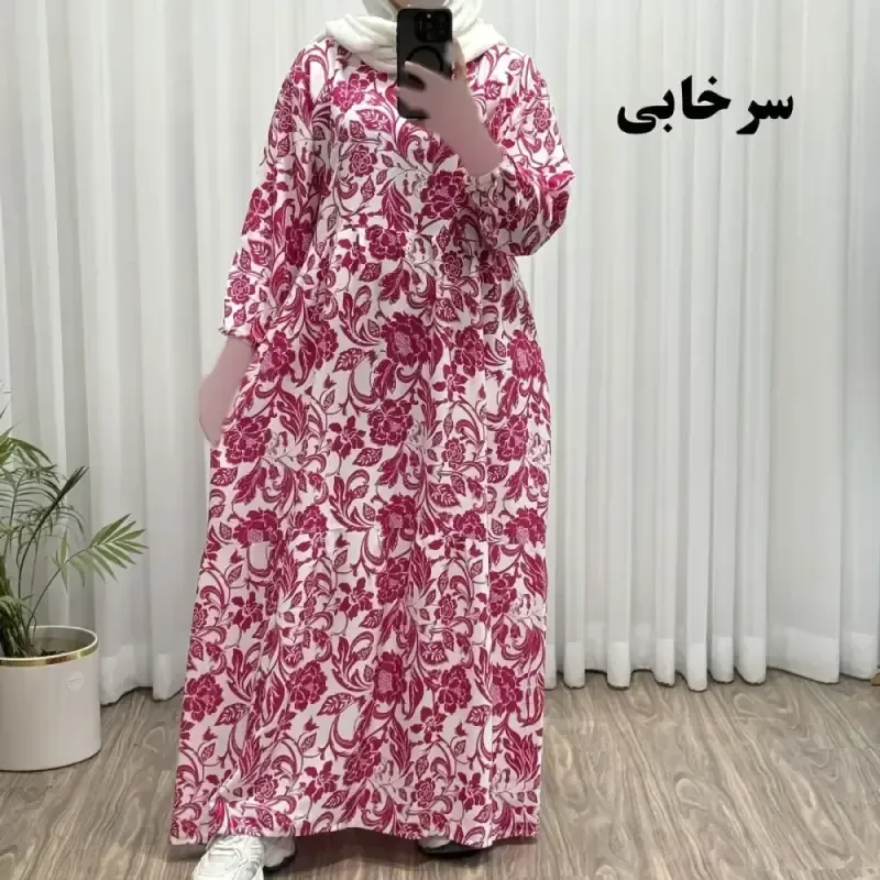 پیراهن نخی زنانه فری سایز تا 50 چهارفصل شیک و راحت بنددار سایه نمیندازد - تصویر 5