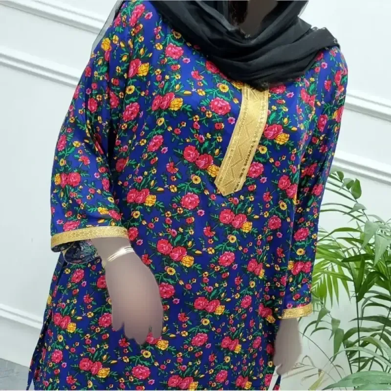پیراهن ساحلی گلدار یقه طلا کوب جنس سوپر نخ اعلا فری سایز - تصویر 6