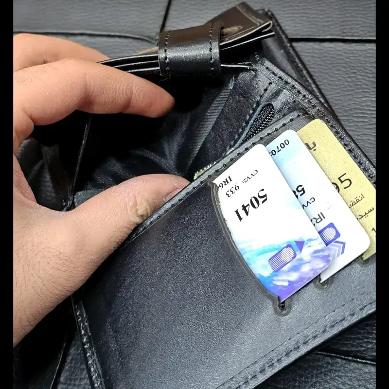 کیف پول جیبی چرم طبیعی گاوی دوخت تمیز با جای اسکناس و جاکارتی - تصویر 11