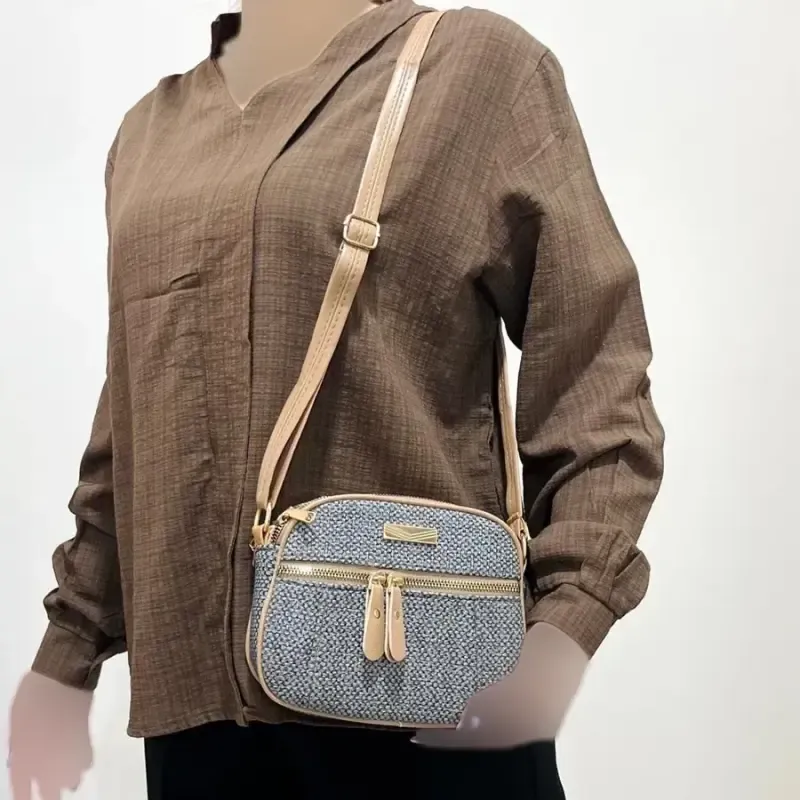 کیف زنانه چرم طرح کنفی چهار زیپ کد 1380 با بند دوشی قابل تنظیم - تصویر 9