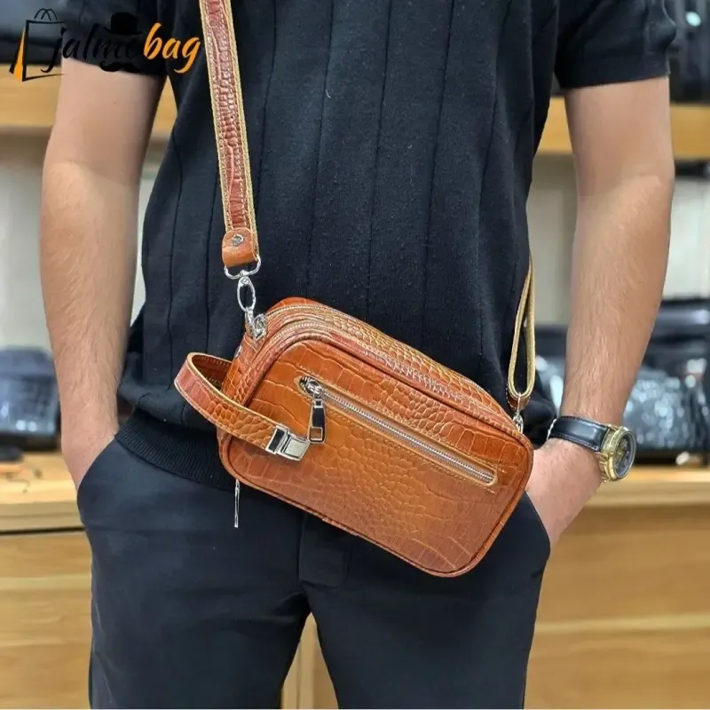 کیف دستی و دوشی چرم طبیعی گاوی دو خانه مدل شوزبگ - تصویر 12