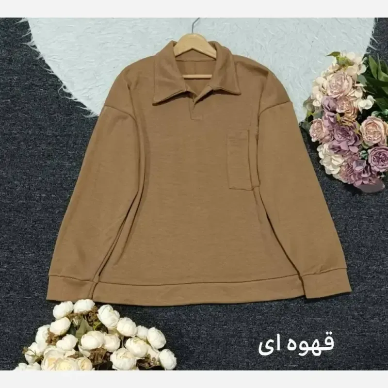 دورس یقه دار اسپرت زنانه پنبه تو کرکی جیب دار فری سایز - تصویر 3