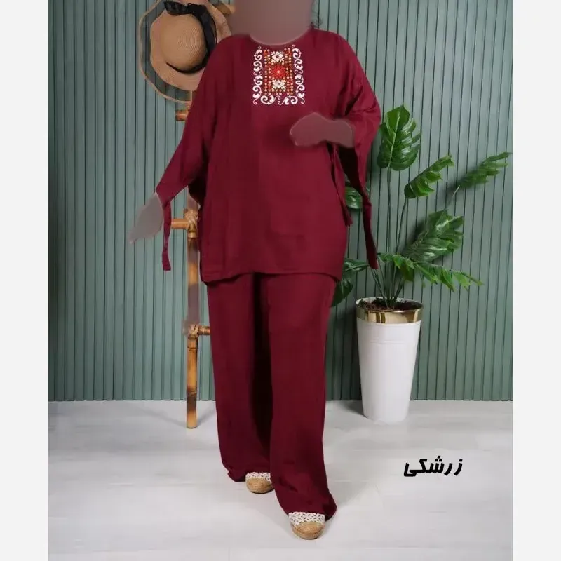ست بلوز و شلوار نخی زنانه مدل سنتی فری سایز مناسب تا 48 - تصویر 6