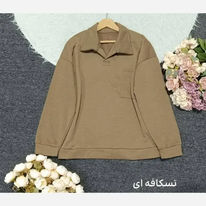 دورس یقه دار اسپرت زنانه پنبه تو کرکی جیب دار فری سایز - تصویر 4