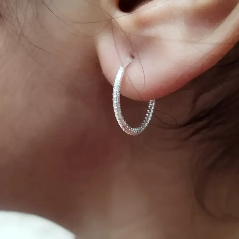 گوشواره نقره حلقه ای طرح عاج سایز مدیوم زنانه نقره ای - تصویر 4