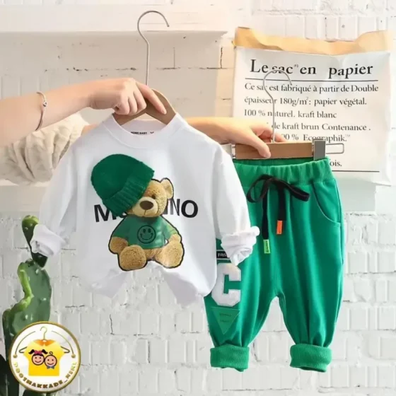 ست بلوز و شلوار دورس بچگانه طرح خرسی مناسب 4 تا 9 سال
